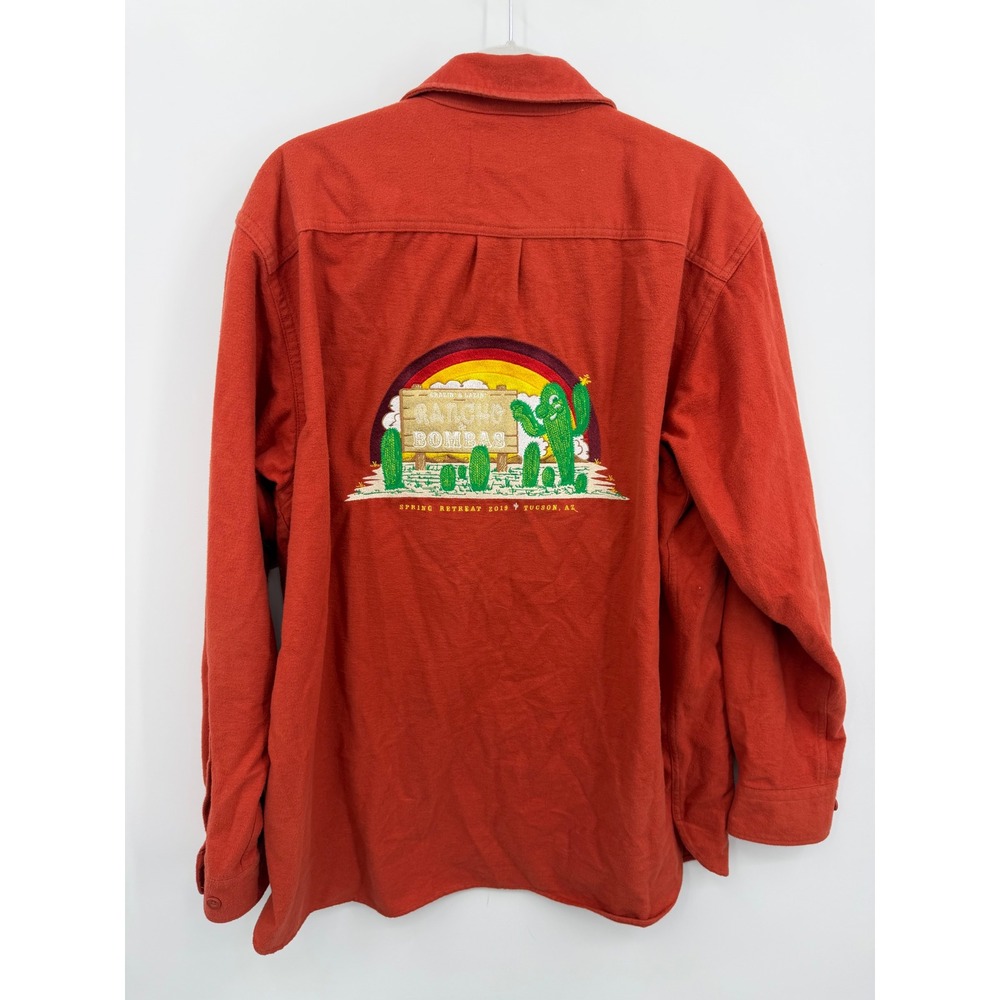 LL Bean Rancho de Bombas Chamois Shirt Mens‎ Large Red Embroidered Cactus 187923